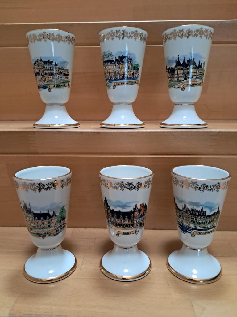 Set van 6 porseleinen  mazagran uit de Loire streek, Verzamelen, Ophalen of Verzenden