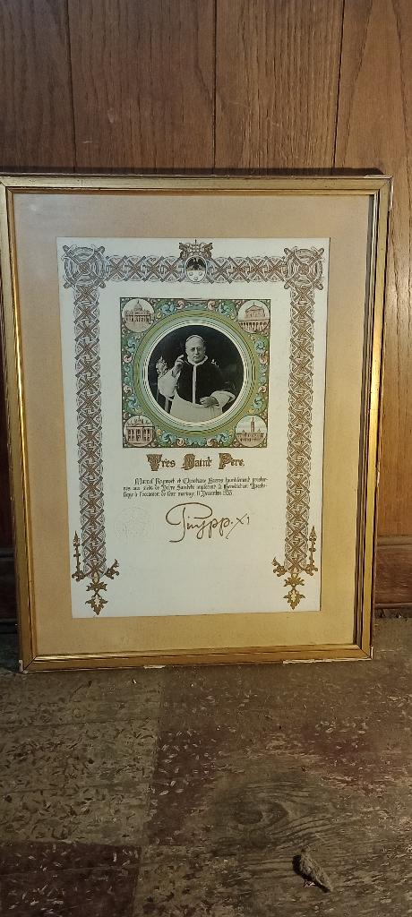 Bénédiction Pape Pie XI - Mariage 1933 - Cadre 43x57cm, n506, Enlèvement ou Envoi