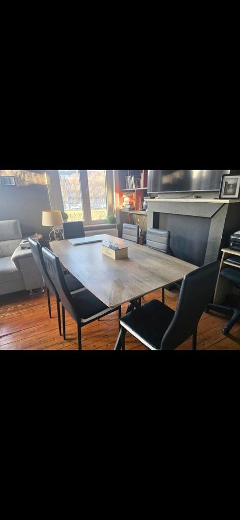 Table design en bois + 6 chaises (160 x 88cm), Maison & Meubles, Salles à manger complètes, Enlèvement, Utilisé, Modern, 6 à 8 chaises