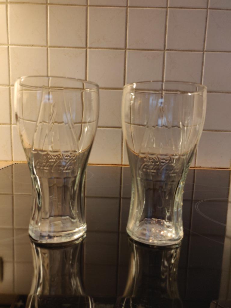 Set van 2 vintage Coca-Cola glazen, Verzamelen, Glas en Drinkglazen, Ophalen, Zo goed als nieuw, Frisdrankglas