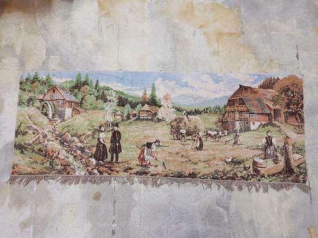 Wandkleed boeren berg leven bruin groen tinten 160/60, Huis en Inrichting, Woonaccessoires | Wanddecoraties, Gebruikt, Ophalen of Verzenden