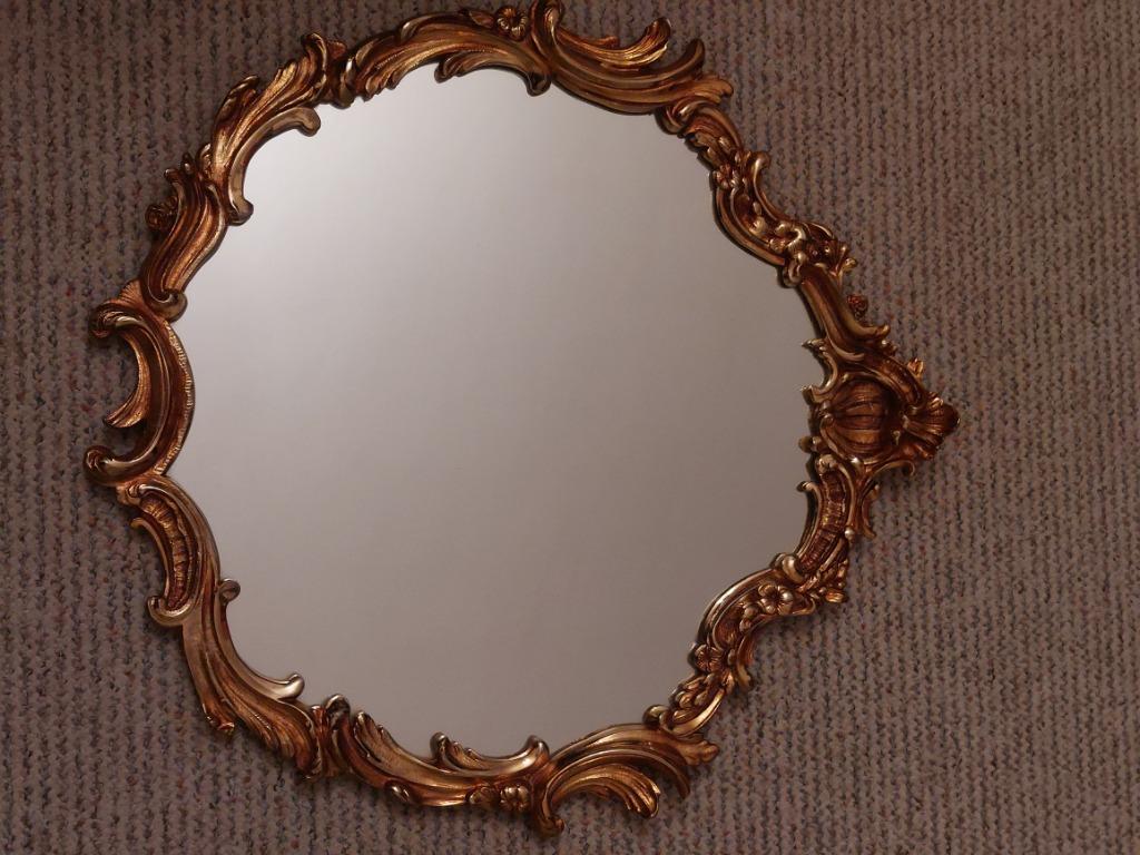 Bronzen spiegel.  Jaren 60., Antiek en Kunst, Antiek | Spiegels, Ophalen, Rond, Minder dan 50 cm, Minder dan 100 cm