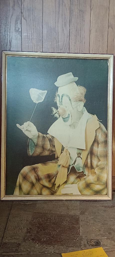 Cadre vintage Grand Clown au papillon 82x107,n106, Antiquités & Art, Art | Dessins & Photographie, Impression, Lithographie, Encadré