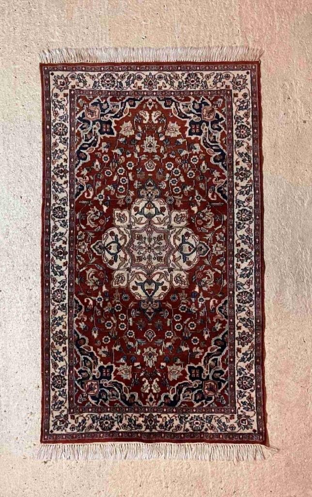 Tapis oriental design classique en bleu écru rouge 156/90, Enlèvement ou Envoi