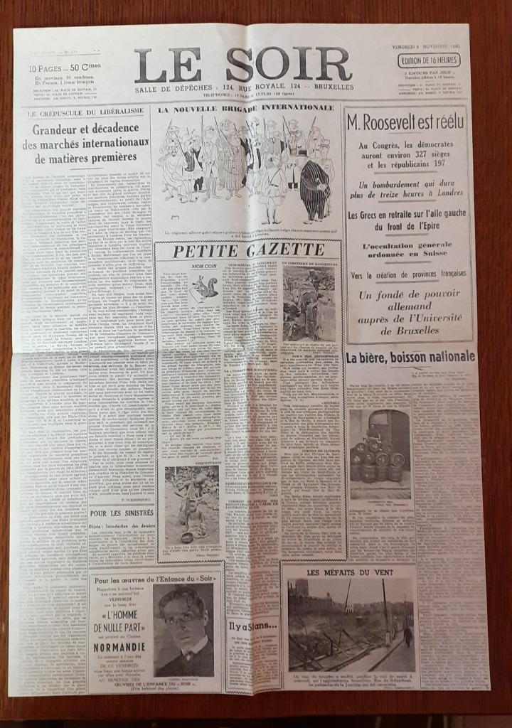 Reproduction Le journal Le Soir du 08/11/1940 *, Enlèvement ou Envoi, Comme neuf, Journal