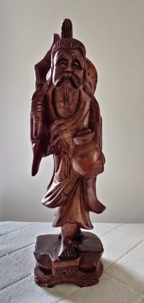 Statue asiatique en bois de rose sculpté hauteur : 38 cm, Antiquités & Art, Enlèvement ou Envoi