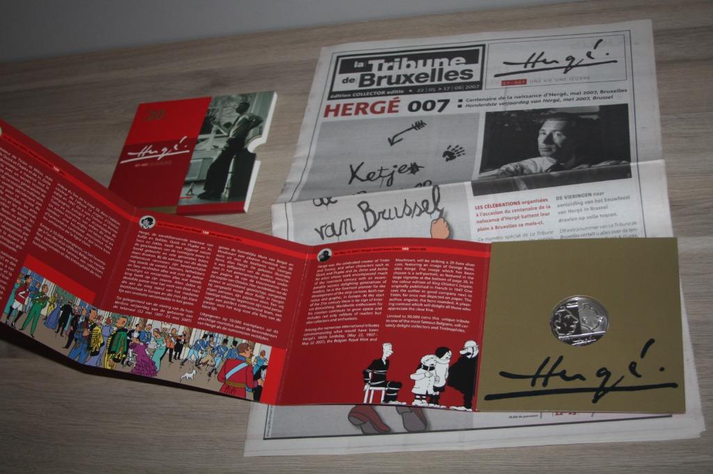 20 euro Zilveren munt + krant over Hergé ,nieuw 2007, Enlèvement ou Envoi, Tintin, Neuf, Autres types