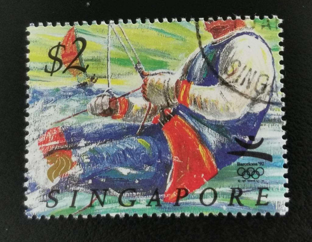 Singapore 1992 - sport - zeilen - uit velletje, Postzegels en Munten, Ophalen of Verzenden, Gestempeld, Zuidoost-Azië