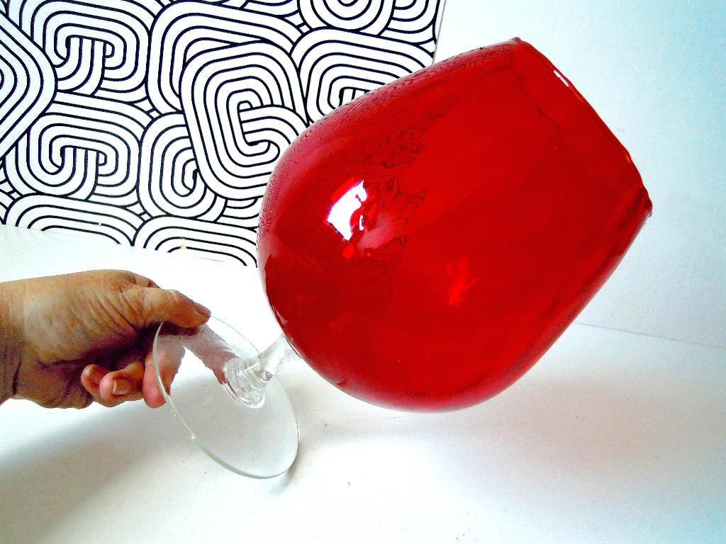 Vintage Murano vaas in geruit rood glas, Ophalen of Verzenden