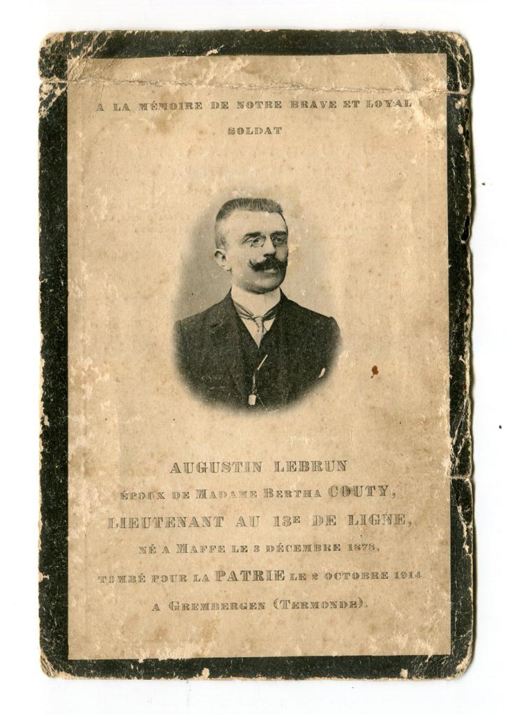 13 de Ligne - A. Lebrun, lieutenant décédé 2/10/1914, Envoi, Armée de terre, Photo ou Poster