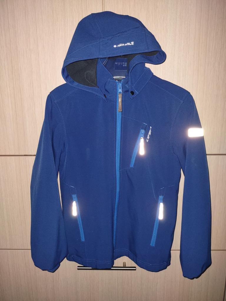 blauwe softshell jas met kap - Icepeak - maat 152, Garçon ou Fille, Comme neuf, Enlèvement, Icepeak
