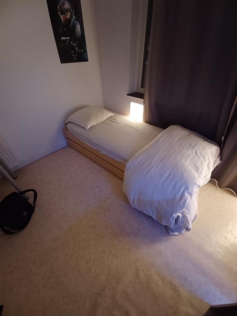 Lit Gigogne Simple-Double pour Ado ou Etudiant, Beige, Enlèvement, Utilisé, 180 cm