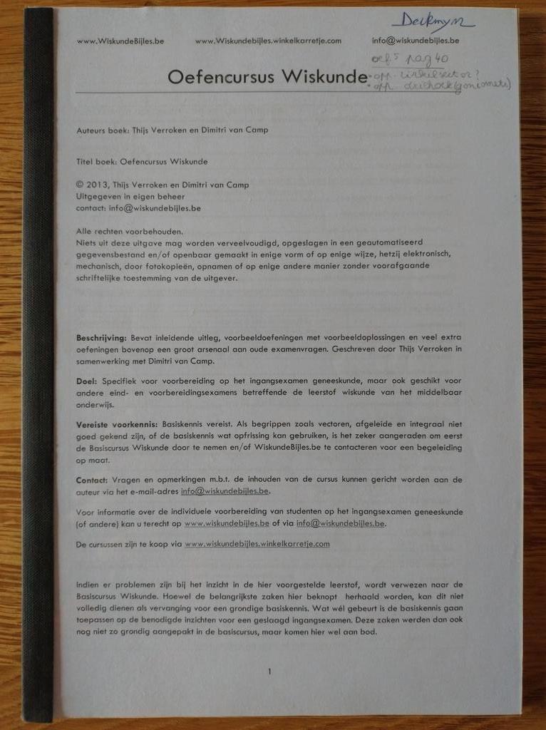 Cours de pratique des mathématiques, Enlèvement ou Envoi, Comme neuf