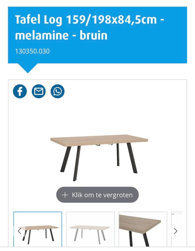 Tafel Log 159/198x84,5cm - melamine - bruin, Ophalen, Nieuw, Vijf personen of meer, Tafel Log 159/198x84,5cm - melamine - bruin