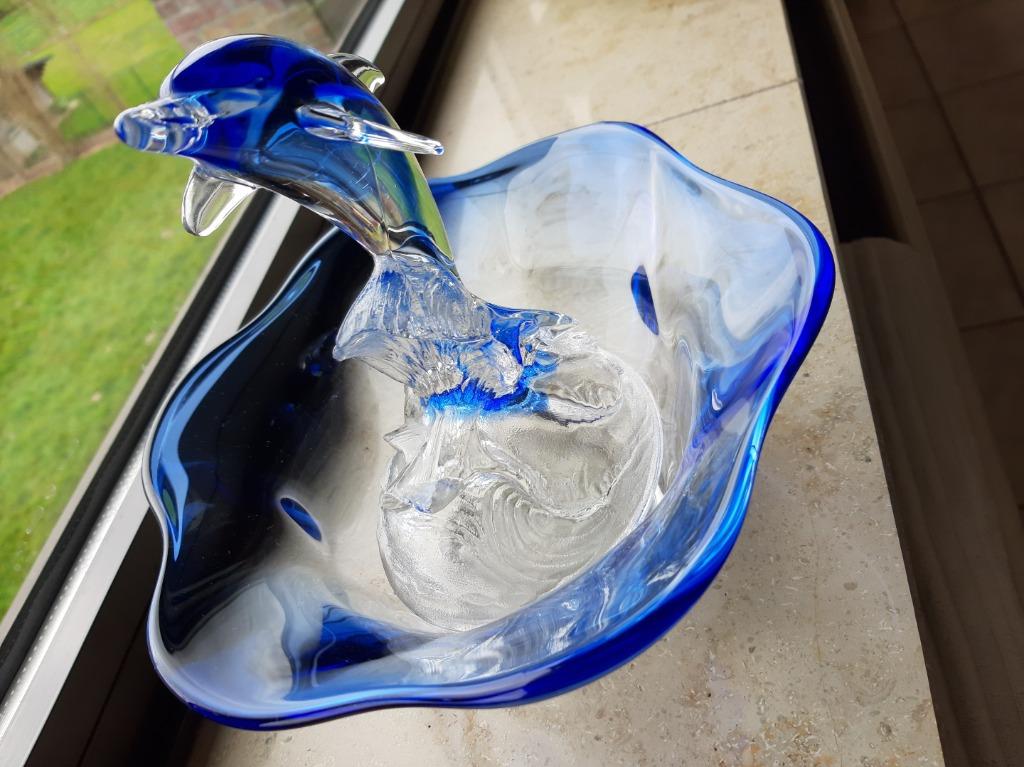 DOLFIJN in Blauwe golven / Kristal / 2-delige Set !, Antiek en Kunst, Antiek | Glaswerk en Kristal, Ophalen of Verzenden