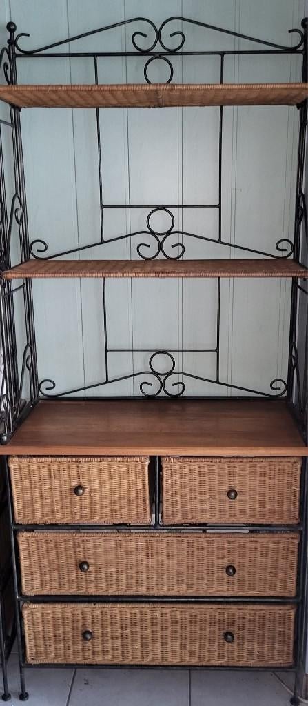 Etageres bois/rotin (lot de 16 pcs), Enlèvement, Utilisé, Armoire