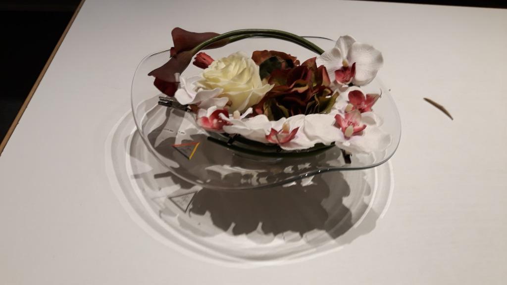 glazen schotel met kunstbloemen, Enlèvement ou Envoi, Comme neuf, Intérieur