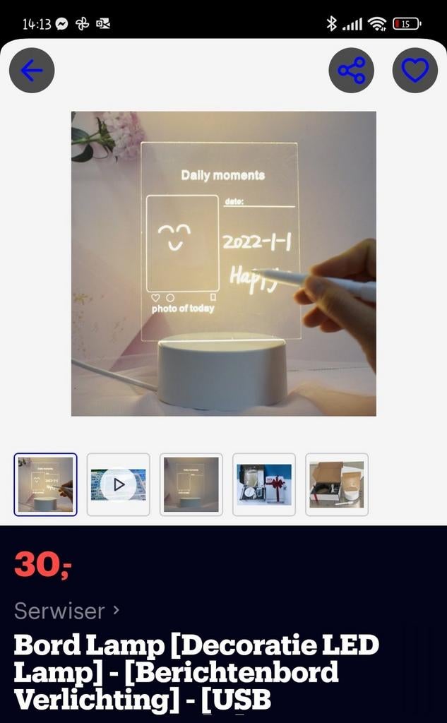Led nachtlamp acryl cadeau voor kerst of zo, Ophalen