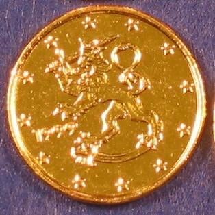 Finland 1 cent 1999 20 micron VERGULD, Postzegels en Munten, Munten | Europa | Euromunten, Verzenden, Finland, Goud, Losse munt