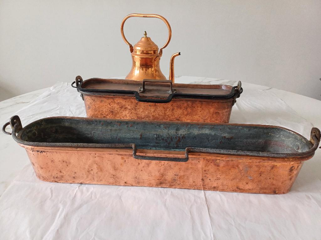 2 terrines en cuivre pour préparer le repas dans la cheminée, Antiquités & Art, Antiquités | Ustensiles de cuisine, Enlèvement ou Envoi