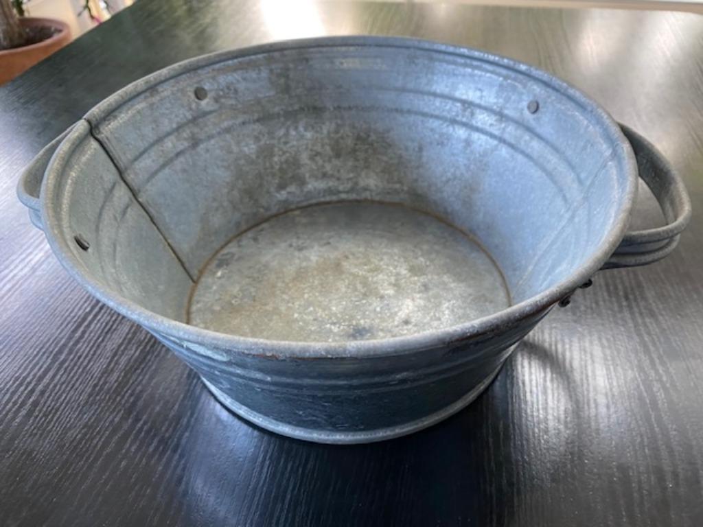 Metalen verzinkte gegalvaniseerde kom met 2 handvaten, Gebruikt, Minder dan 30 cm, Minder dan 60 cm, Rond