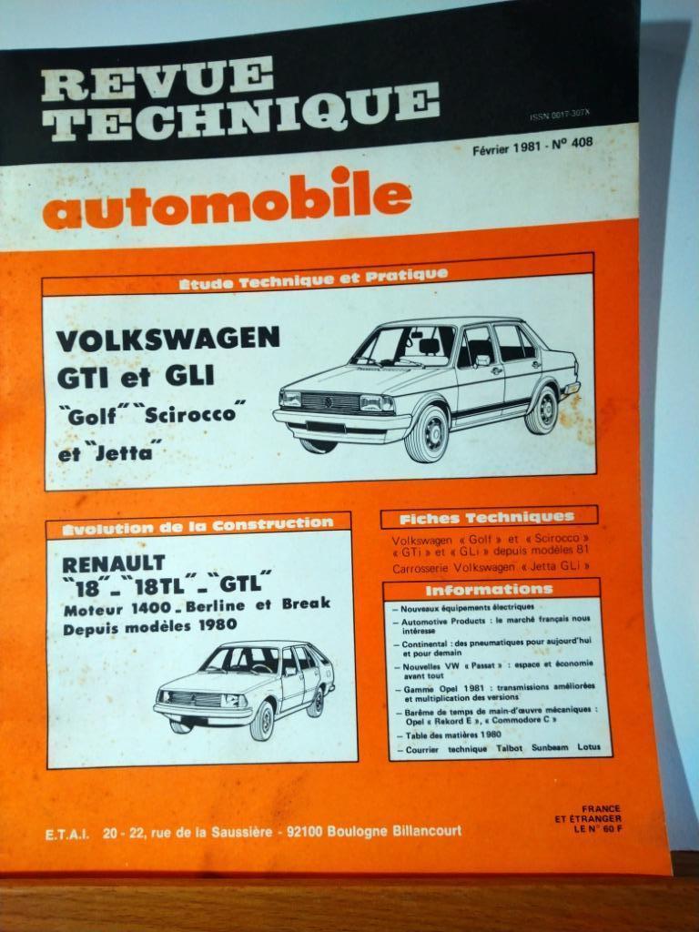 RTA - VW Golf - Scirocco - Jetta - Renault 18 - n 408, Envoi