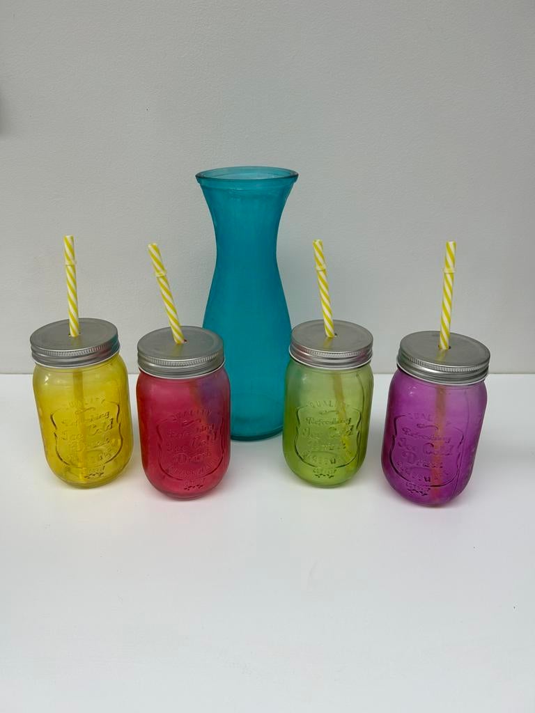 Cocktail/mocktail/water set glazen gekleurd, Ophalen, Zo goed als nieuw