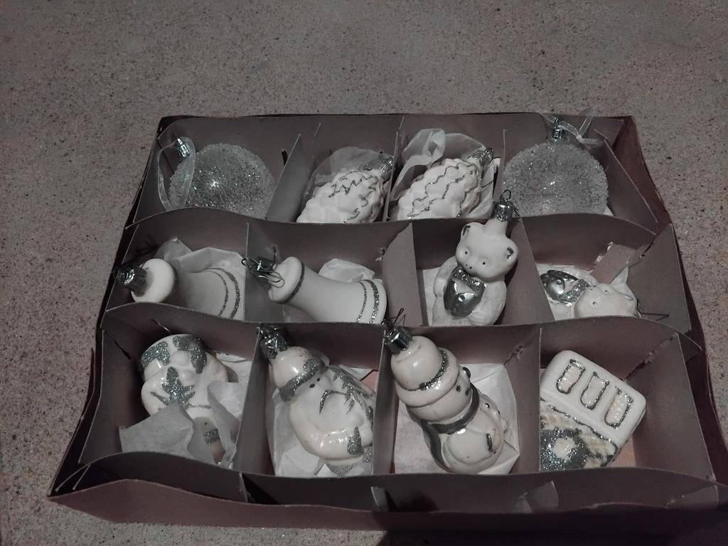 Mooie set van retro witte kerstballen, Ophalen of Verzenden, Zo goed als nieuw