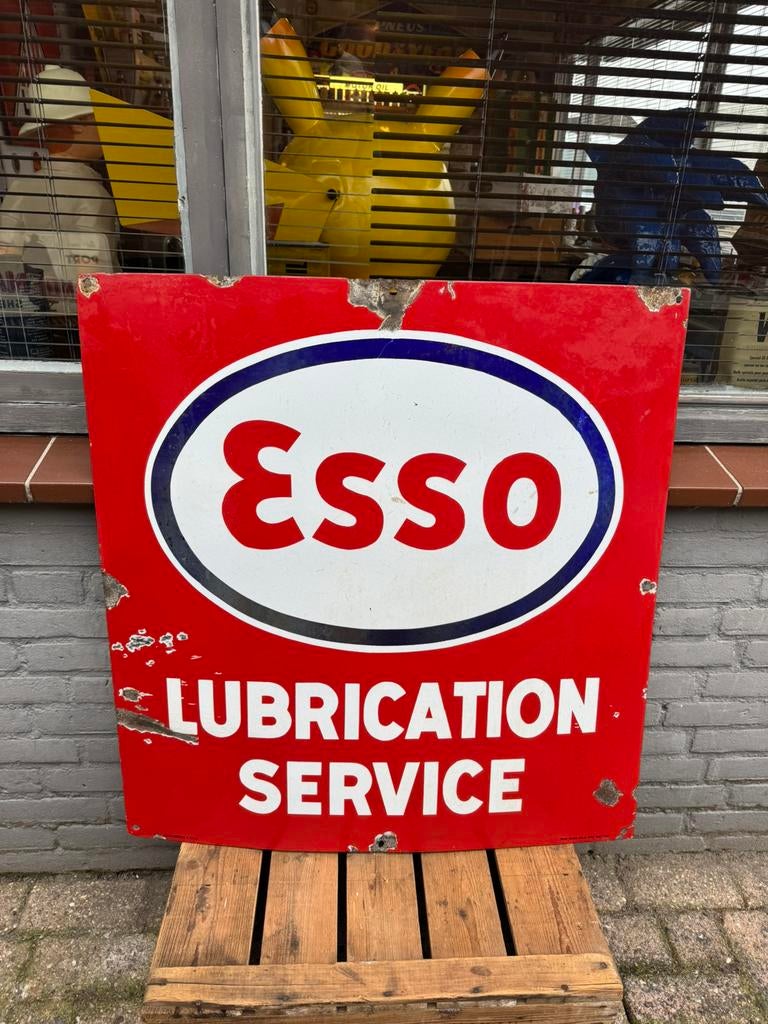 Panneau publicitaire Esso en émail Koekelberg 1947, Enlèvement ou Envoi, Utilisé, Panneau publicitaire