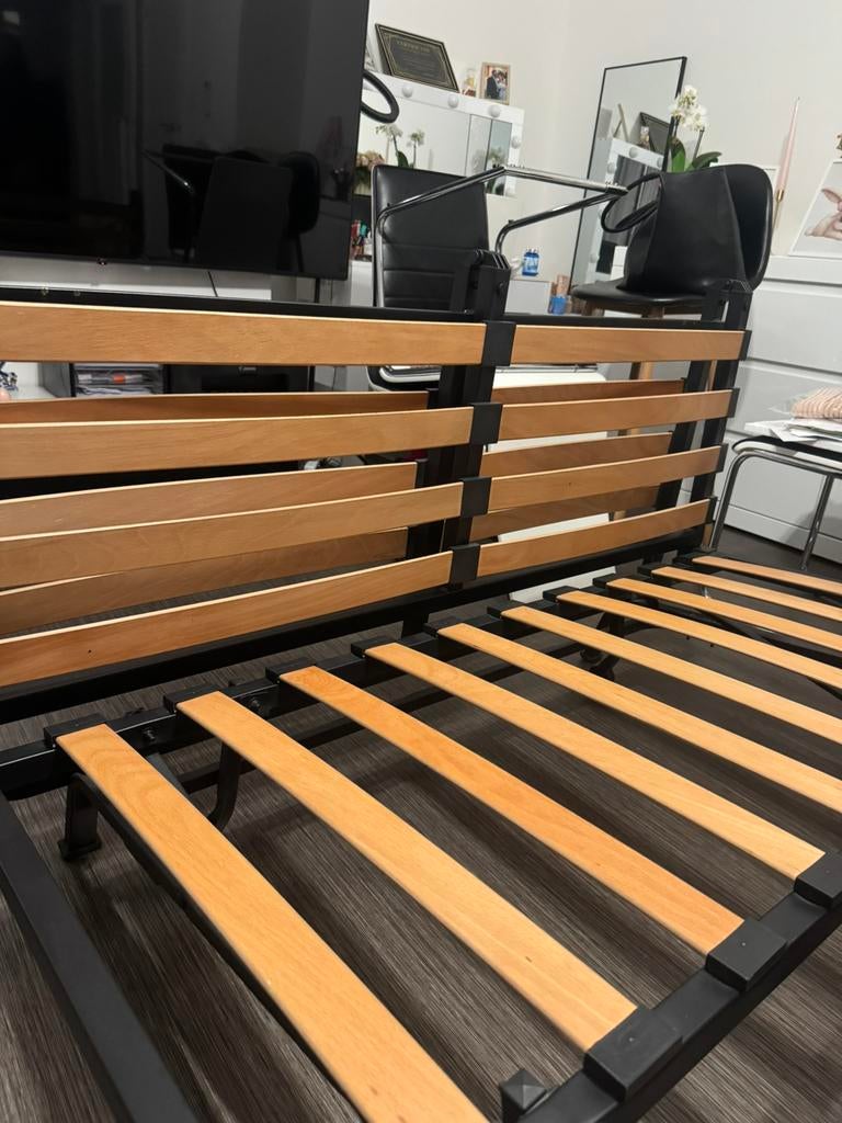 Opklapbed / slaapbank met matras – goede staat, Ophalen, Zo goed als nieuw, Tweepersoons, Grijs