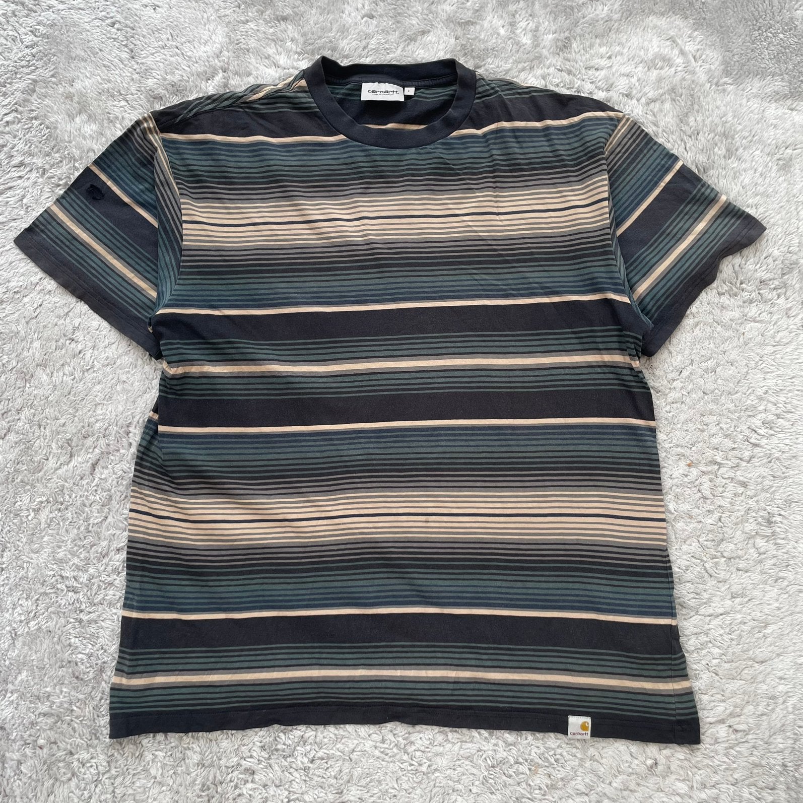 Carhartt WIP S/S Tuscon Striped T-Shirt, Ophalen of Verzenden, Zo goed als nieuw, Beige