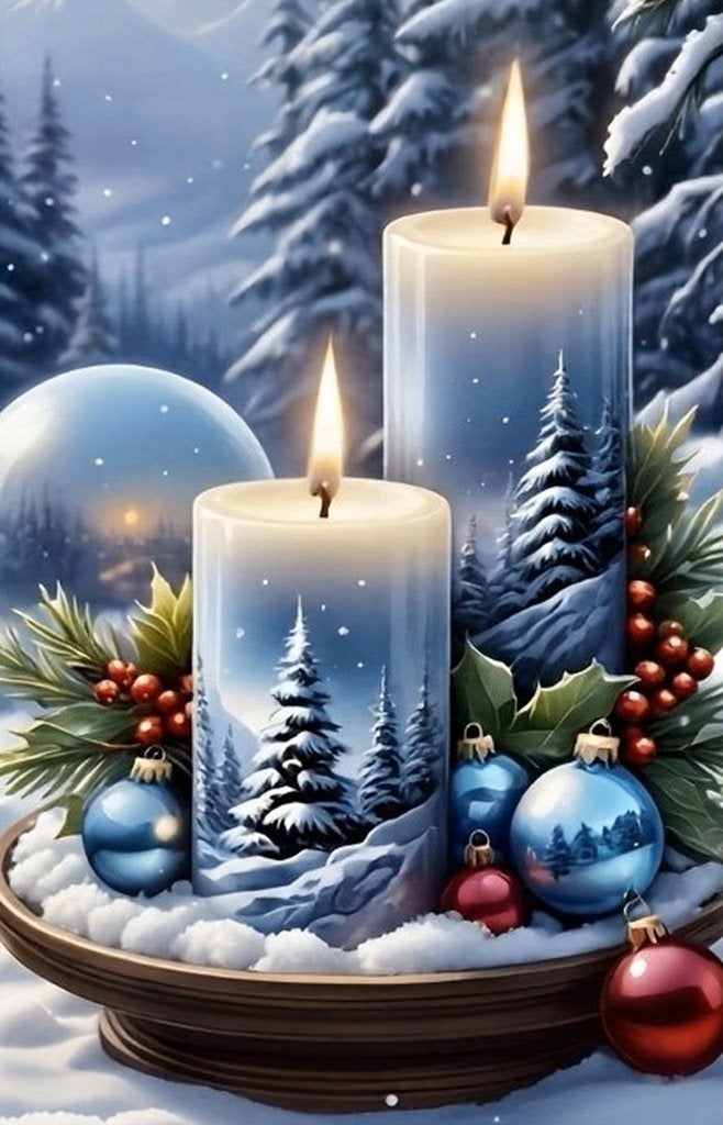 Bougies de Noël Diamond Painting, 40 x 30 cm, bleues, Neuf, Enlèvement ou Envoi, Bleu, Diamond painting