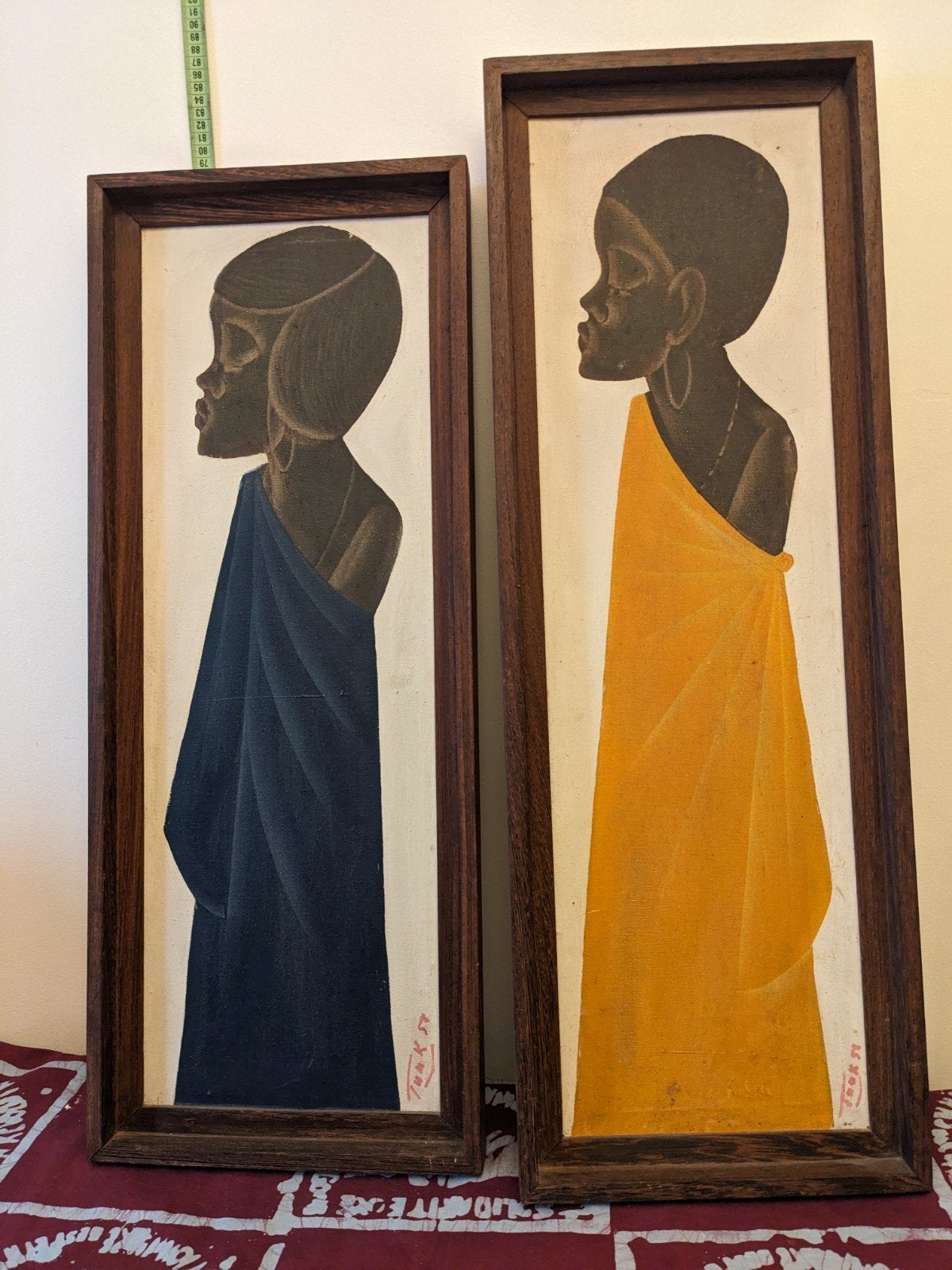 deux tableaux signés Tumk 1960, Antiquités & Art, Textile, Enlèvement ou Envoi, Figures, Peinture acrylique