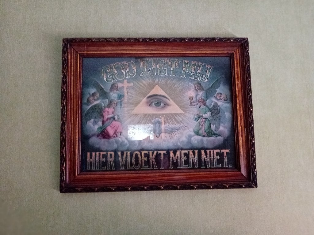 Oude kader God ziet mij ...., Antiek en Kunst, Ophalen