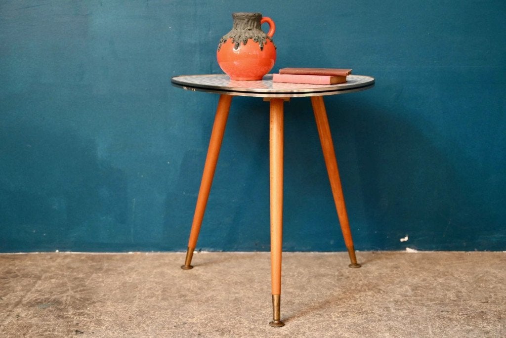 Table tripode pieds compas vintage 60, Maison & Meubles, Tables | Tables d'appoint, Utilisé, Autres formes, 45 à 60 cm, Moins de 55 cm