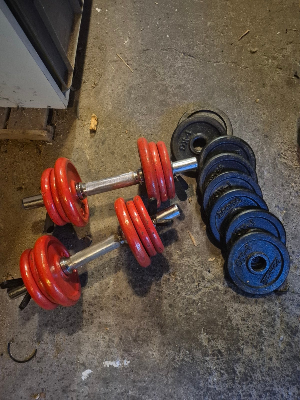 2 halters van 10kg en 8 schijven van 1kg, Sport en Fitness, Ophalen of Verzenden