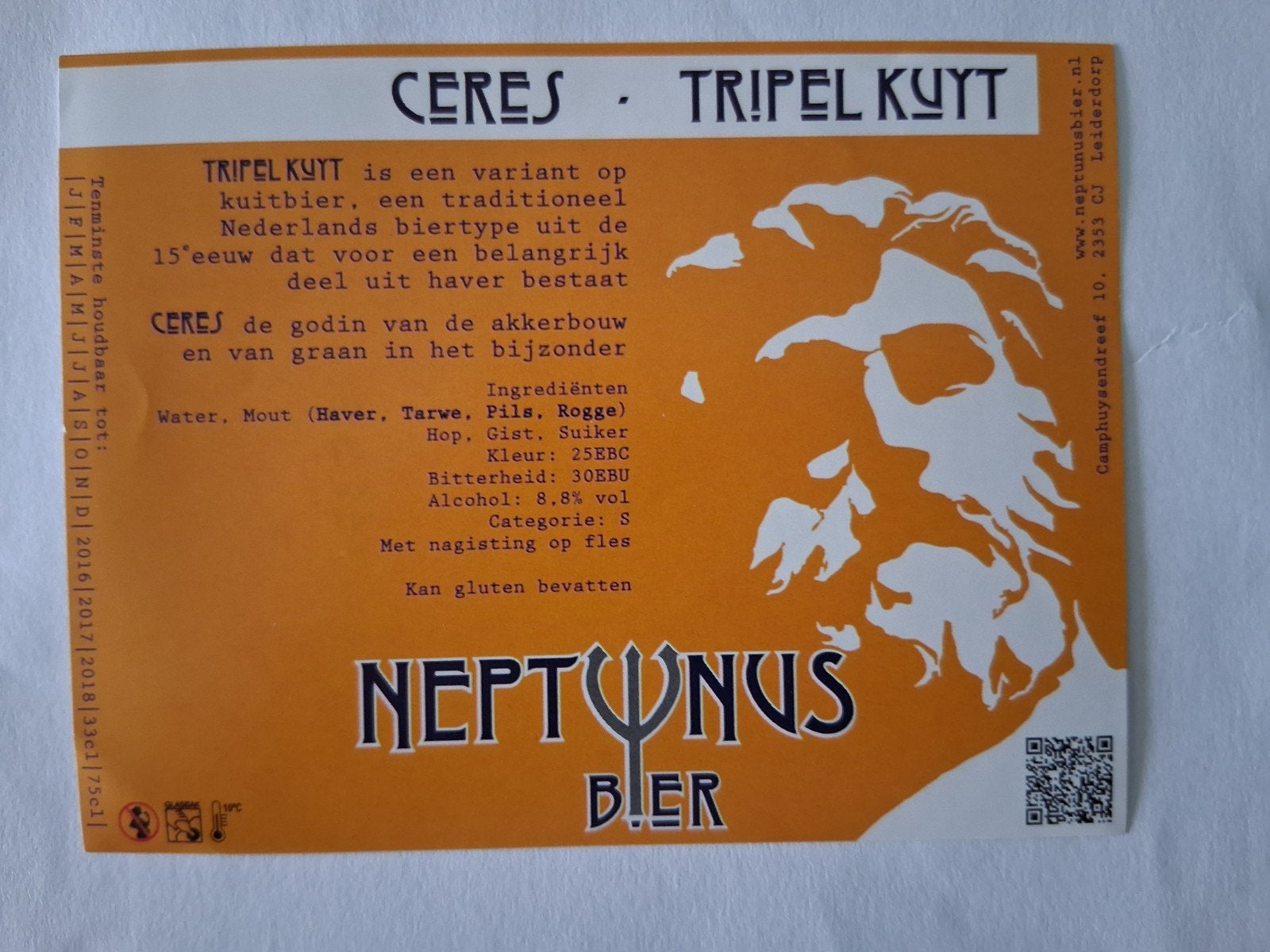 bieretiket Nederland Neptunus : Ceres tripel Kuyt, Verzenden, Nieuw, Overige typen, Overige merken