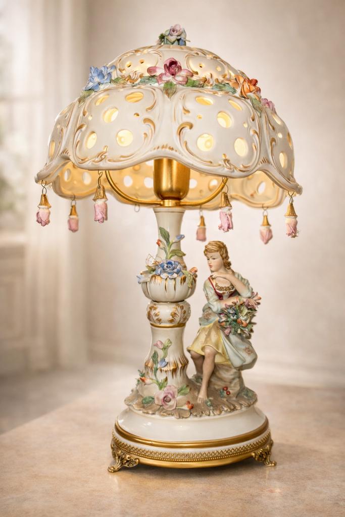 Lampe en porcelaine  type Capodimonte, Enlèvement, Utilisé