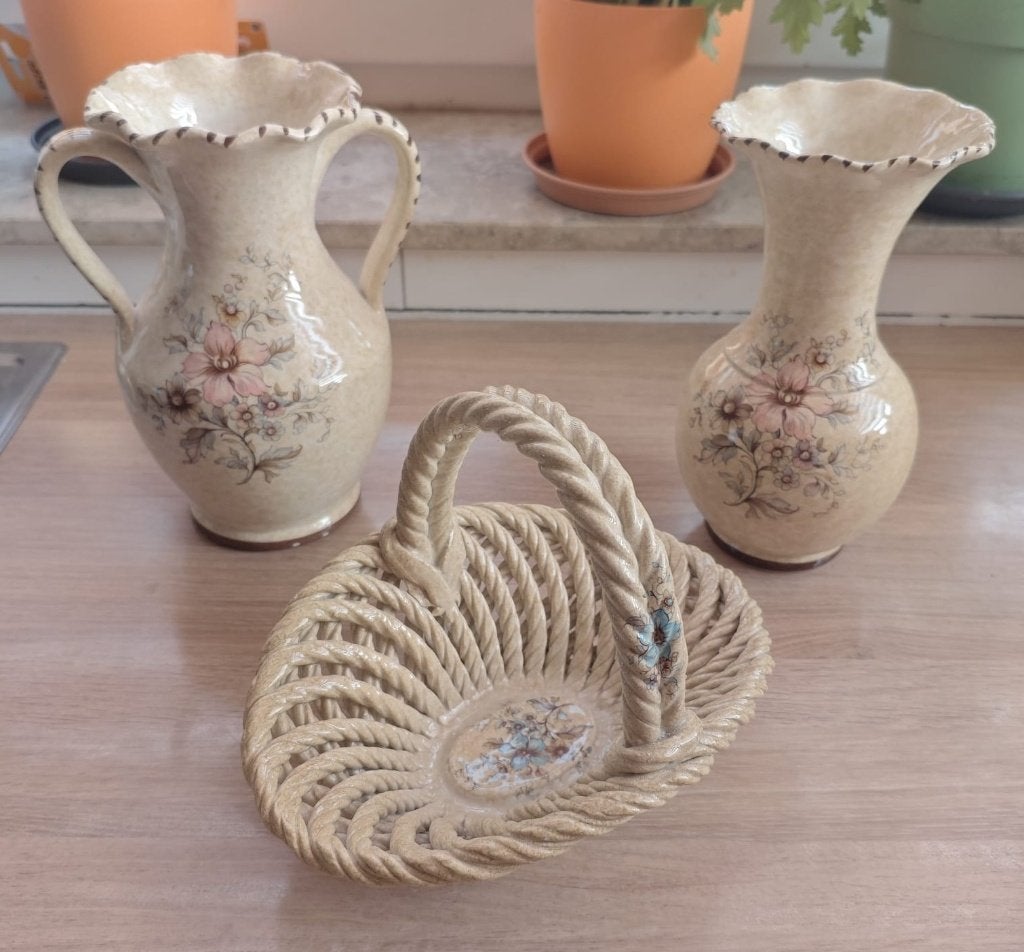 Decoratieve aardewerkset met bloemenmotief (3-delig), Maison & Meubles, Accessoires pour la Maison | Vases, Comme neuf, Enlèvement