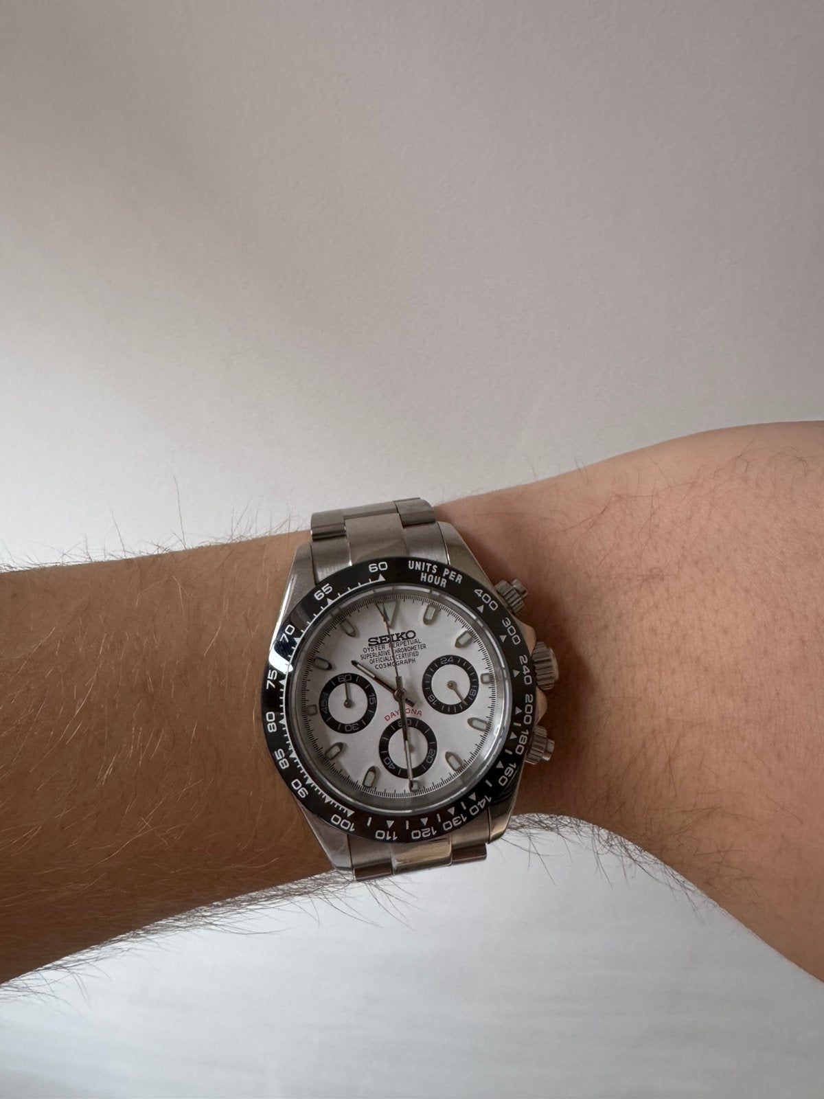 Seiko mod Daytona Panda 39 mm, Ophalen of Verzenden, Zo goed als nieuw