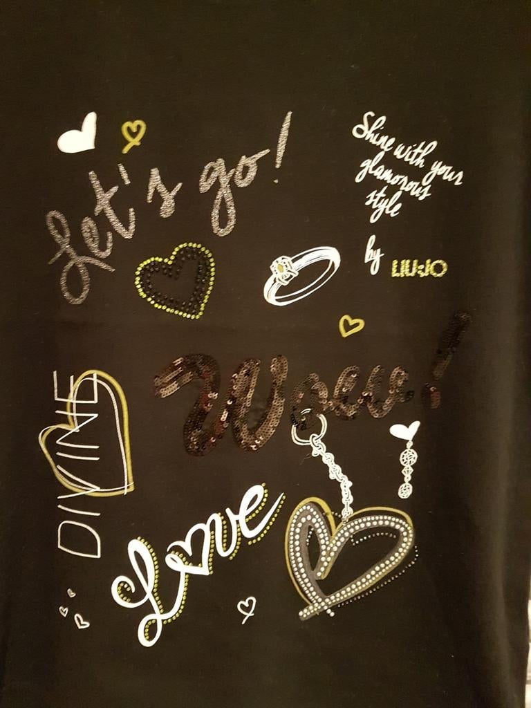 NOUVEAU t-shirt noir Liu Jo avec lettrage en strass taille S, Neuf, Manches courtes, Enlèvement ou Envoi, Liu Jo