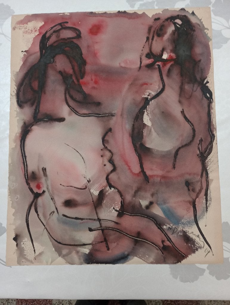 Nicolas Damianakis naaktschilderij,gemengde,1964,45x55,B26, Ophalen of Verzenden