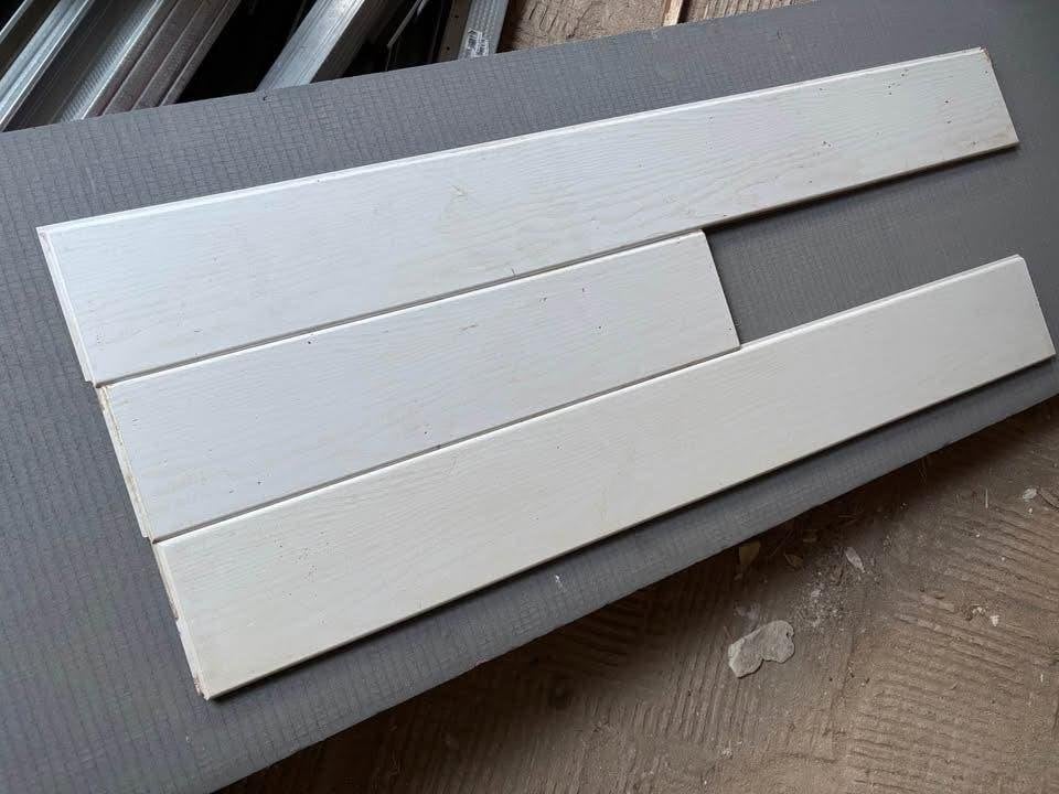 12m2 witte wand- & plafondpanelen, Ophalen, Gebruikt, Hout, Minder dan 20 mm