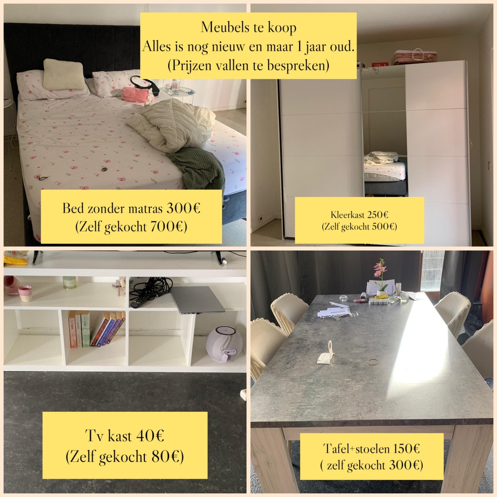 Meubels te koop., Ophalen