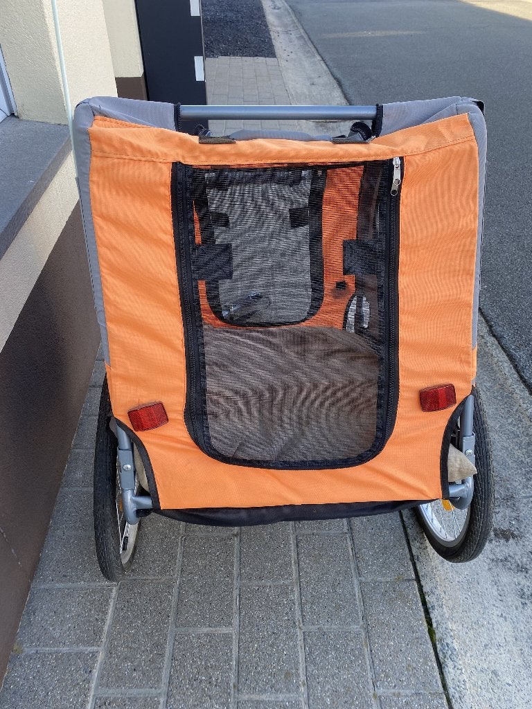 Hondenfietskar oranje grijs, Dieren en Toebehoren, Overige merken, Ophalen, Zo goed als nieuw, Hondenfietskar