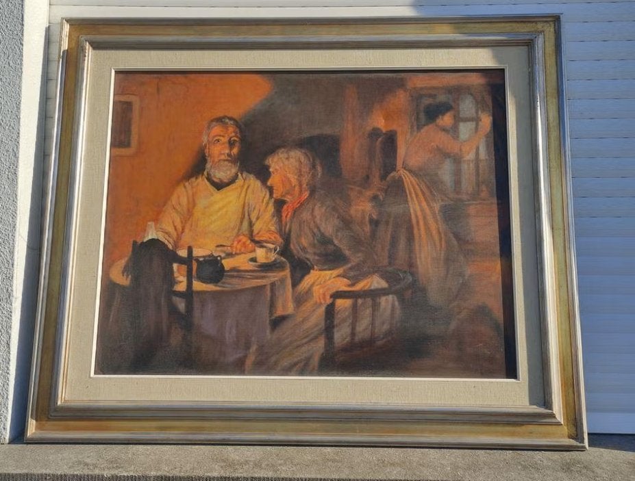 huile sur toile personnage a table signe, Enlèvement, Toile
