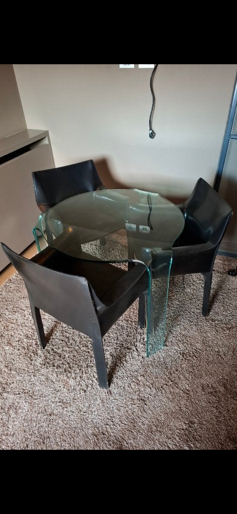 Fiam curved glass design tafel in perfecte staat, Ophalen, 50 tot 100 cm, Rond, 50 tot 100 cm