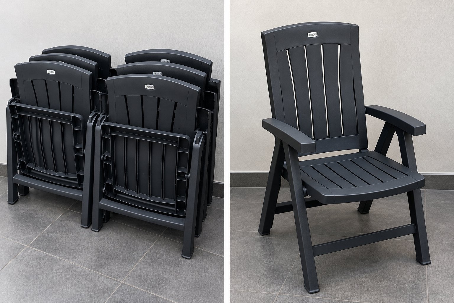 Te koop: 6 stevige, zwarte JARDIN tuin-/terrasstoelen, Ophalen