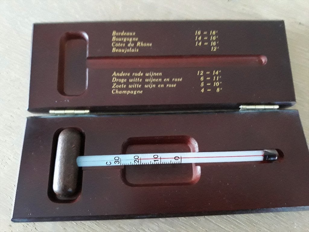 wijn thermometer in houten doosje, Ophalen of Verzenden, Zo goed als nieuw