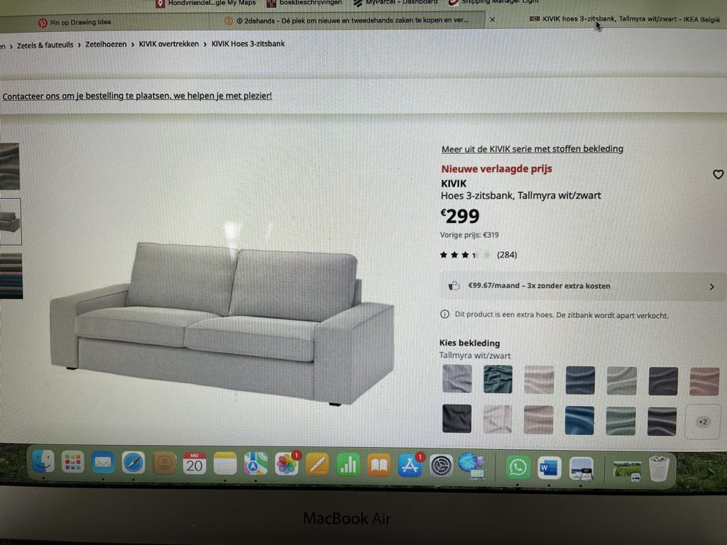 Couverture canapé 3pl. Ikea Kivik + chaise longue blanc noir, Enlèvement, Comme neuf, Trois personnes, 200 à 250 cm
